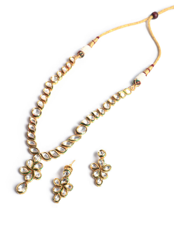 Golden & White Kundan Necklace Set With Earrings
