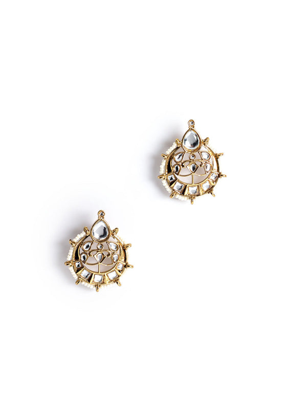 Gold & White Stud Earrings