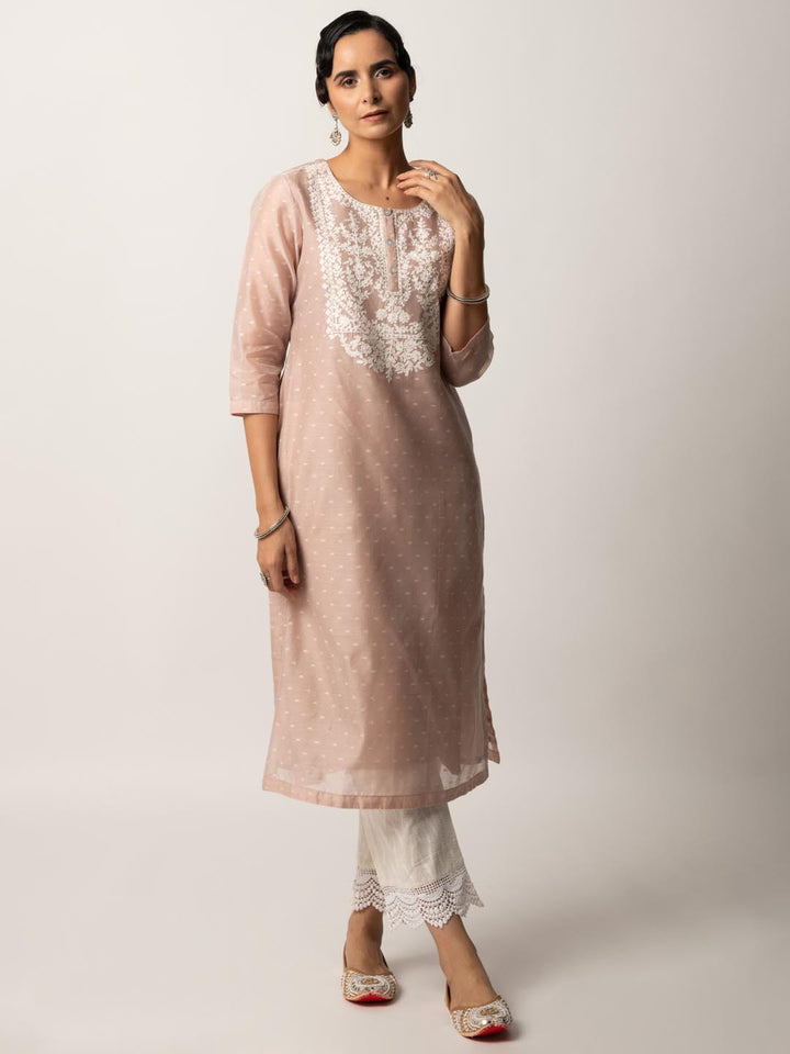 Neck Embroidered Chanderi Kurta