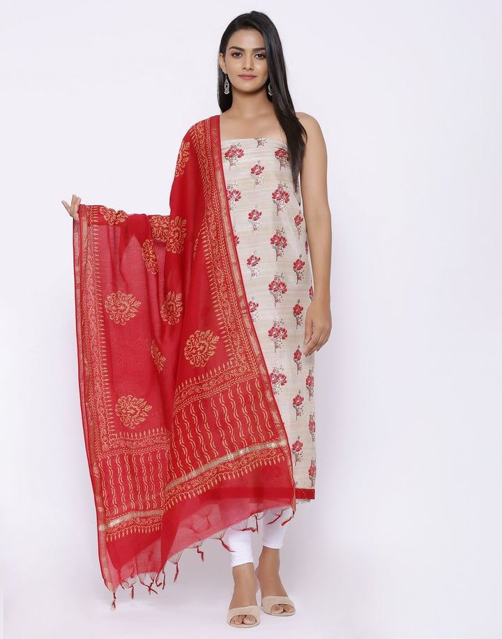 MBZ Meena Bazaar-Floral Printed Art Tussar Suit Set with Chanderi Dupatta