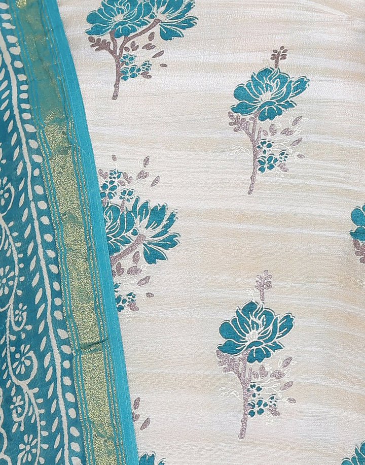 MBZ Meena Bazaar-Floral Printed Art Tussar Suit Set with Chanderi Dupatta
