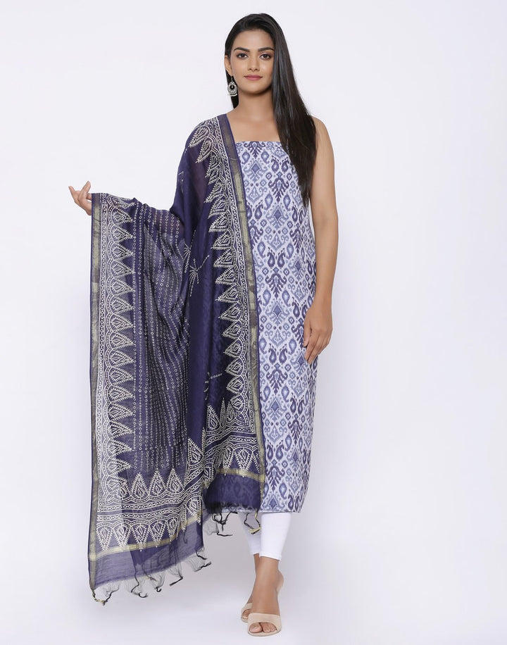 MBZ Meena Bazaar-Abstract Print Suit Set with Chanderi Printed Dupatta