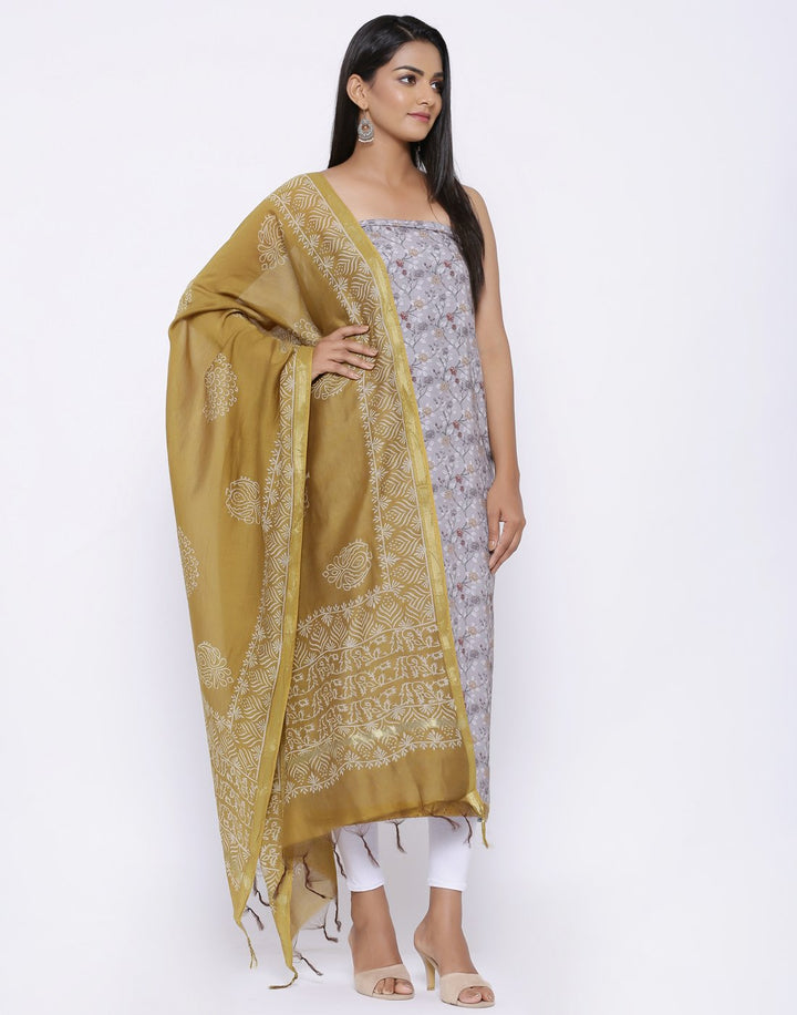 MBZ Meena Bazaar-Printed Art Silk Suit Set with Chanderi Printed Dupatta
