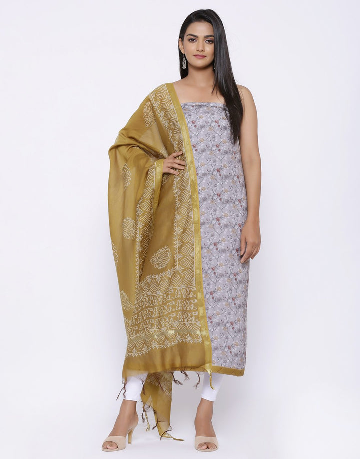 MBZ Meena Bazaar-Printed Art Silk Suit Set with Chanderi Printed Dupatta