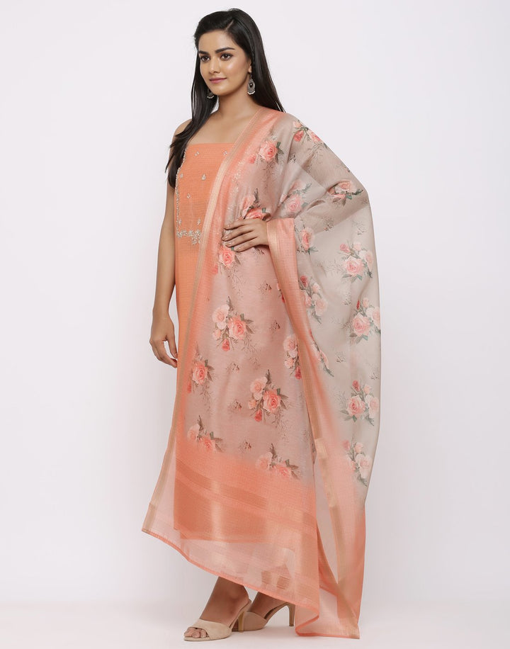 MBZ Meena Bazaar-Embroidered Chanderi Suit Set With Printed Dupatta