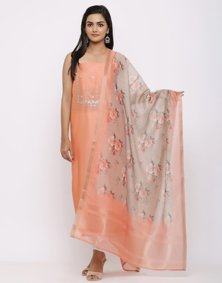 MBZ Meena Bazaar-Embroidered Chanderi Suit Set With Printed Dupatta