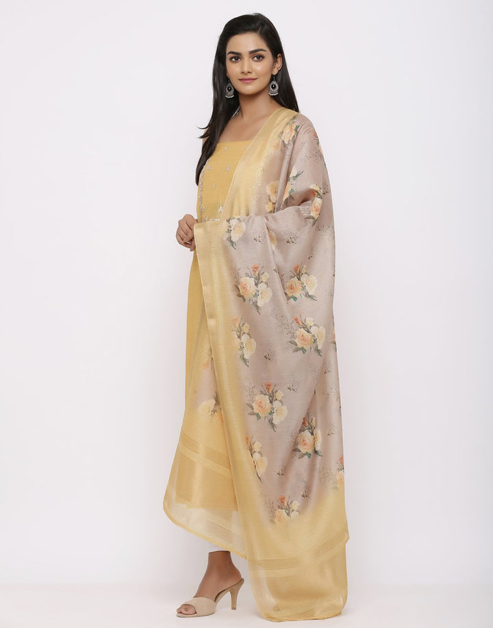 MBZ Meena Bazaar-Embroidered Chanderi Suit Set With Printed Dupatta