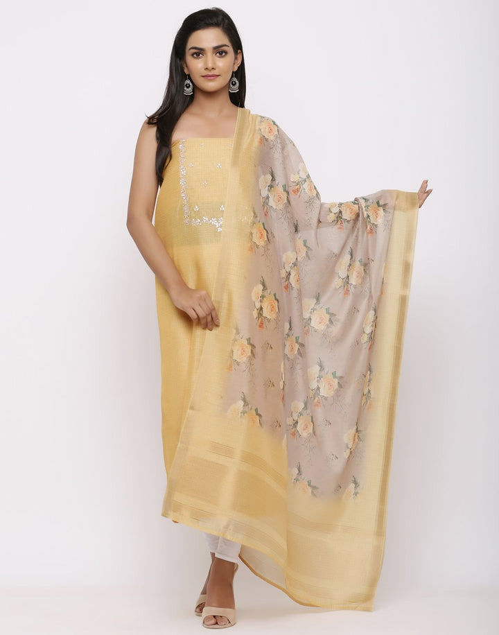 MBZ Meena Bazaar-Embroidered Chanderi Suit Set With Printed Dupatta