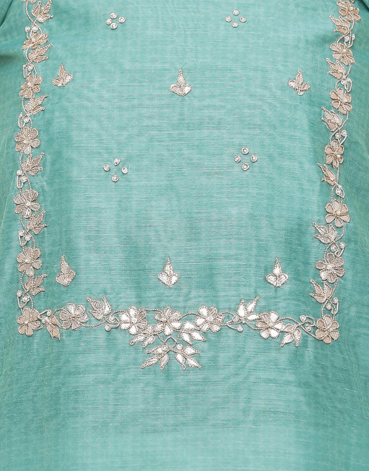 MBZ Meena Bazaar-Embroidered Chanderi Suit Set With Printed Dupatta