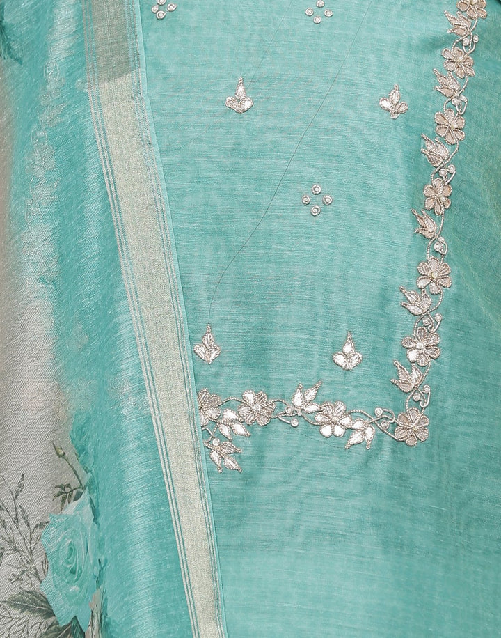 MBZ Meena Bazaar-Embroidered Chanderi Suit Set With Printed Dupatta