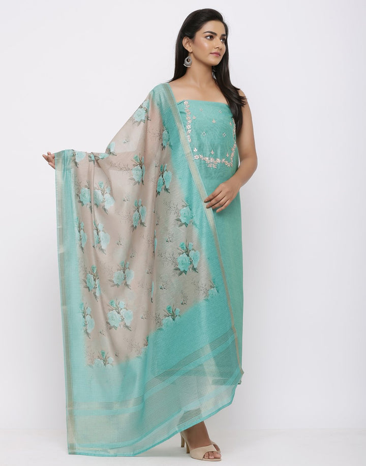MBZ Meena Bazaar-Embroidered Chanderi Suit Set With Printed Dupatta