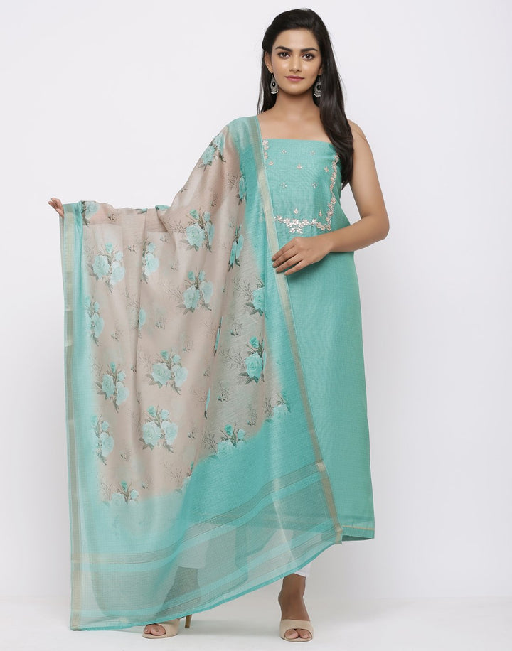 MBZ Meena Bazaar-Embroidered Chanderi Suit Set With Printed Dupatta