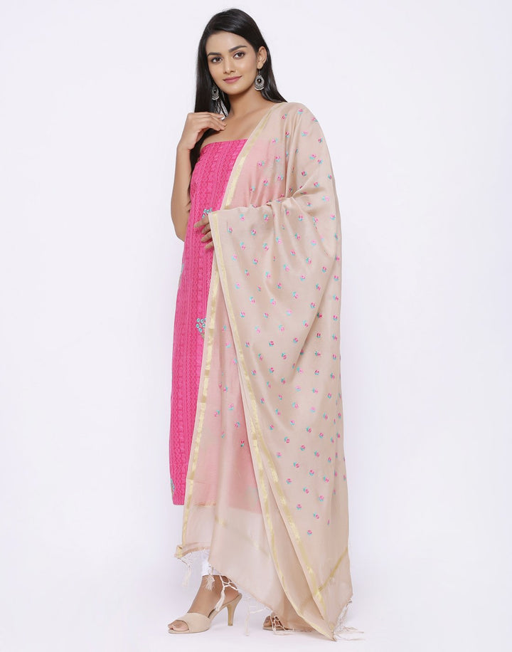 MBZ Meena Bazaar-Embroidered Floral motifs Chanderi Suit Set with Thread Work Dupatta