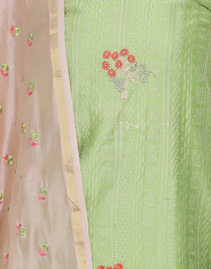 MBZ Meena Bazaar-Embroidered Floral motifs Chanderi Suit Set with Thread Work Dupatta