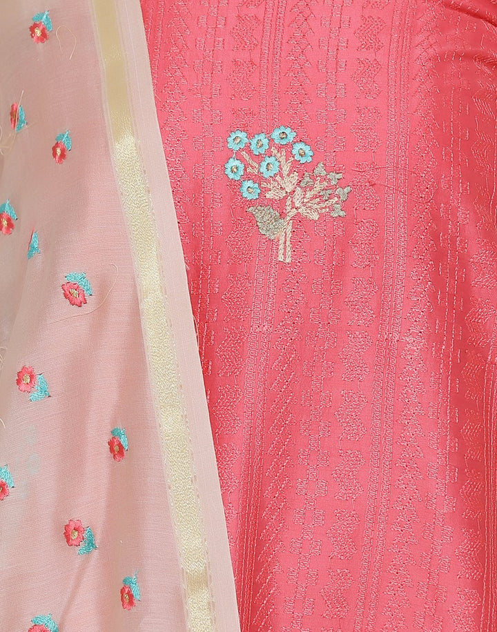 MBZ Meena Bazaar-Embroidered Floral motifs Chanderi Suit Set with Thread Work Dupatta