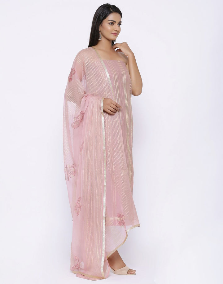 MBZ Meena Bazaar-Gota Work Chanderi Suit Set with Foil Printed Dupatta