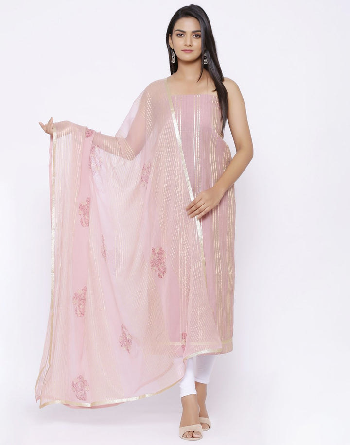 MBZ Meena Bazaar-Gota Work Chanderi Suit Set with Foil Printed Dupatta