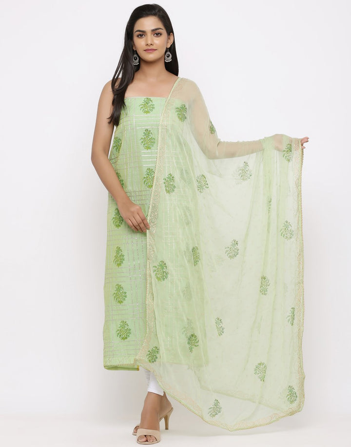 MBZ Meena Bazaar-Chanderi Printed Suit Set with Chiffon Dupatta