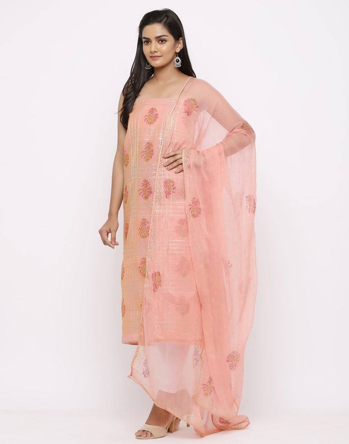MBZ Meena Bazaar-Chanderi Printed Suit Set with Chiffon Dupatta
