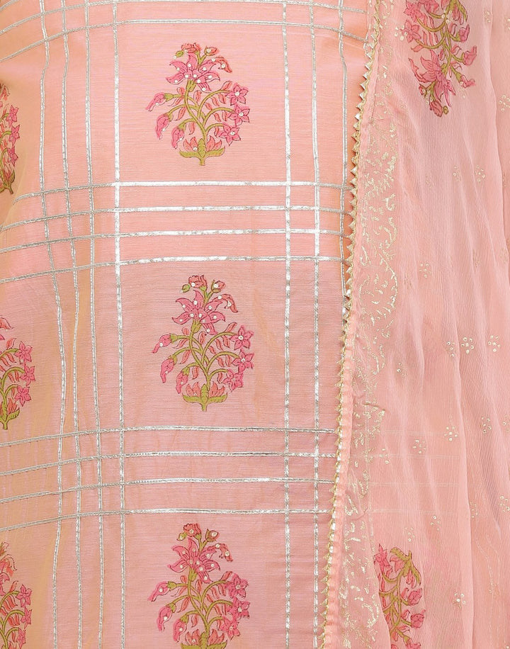 MBZ Meena Bazaar-Chanderi Printed Suit Set with Chiffon Dupatta