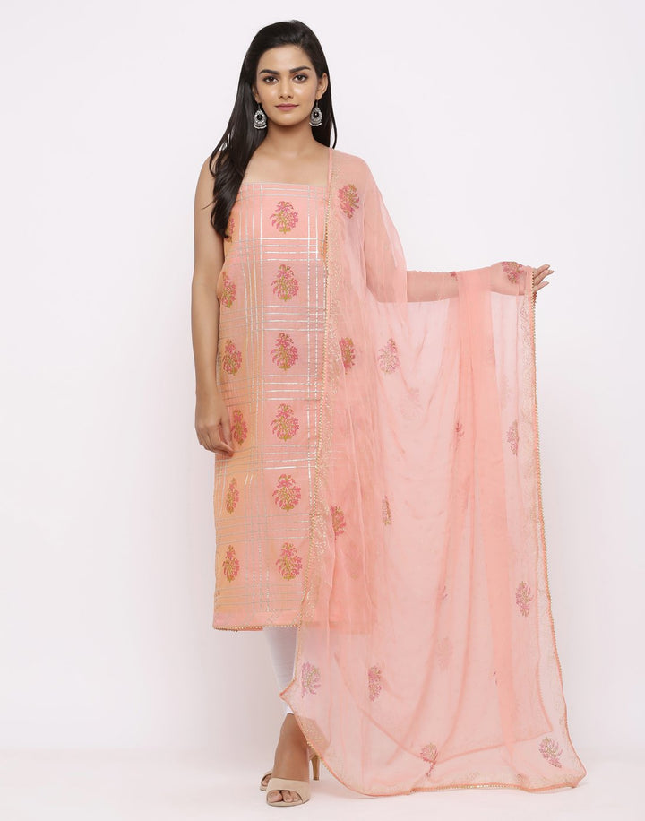 MBZ Meena Bazaar-Chanderi Printed Suit Set with Chiffon Dupatta