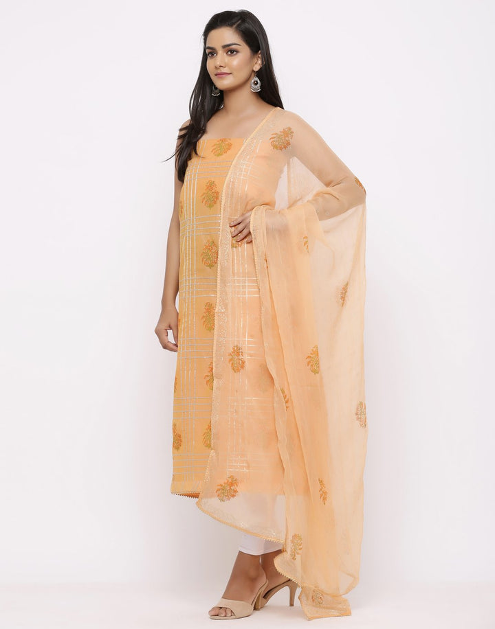 MBZ Meena Bazaar-Chanderi Printed Suit Set with Chiffon Dupatta