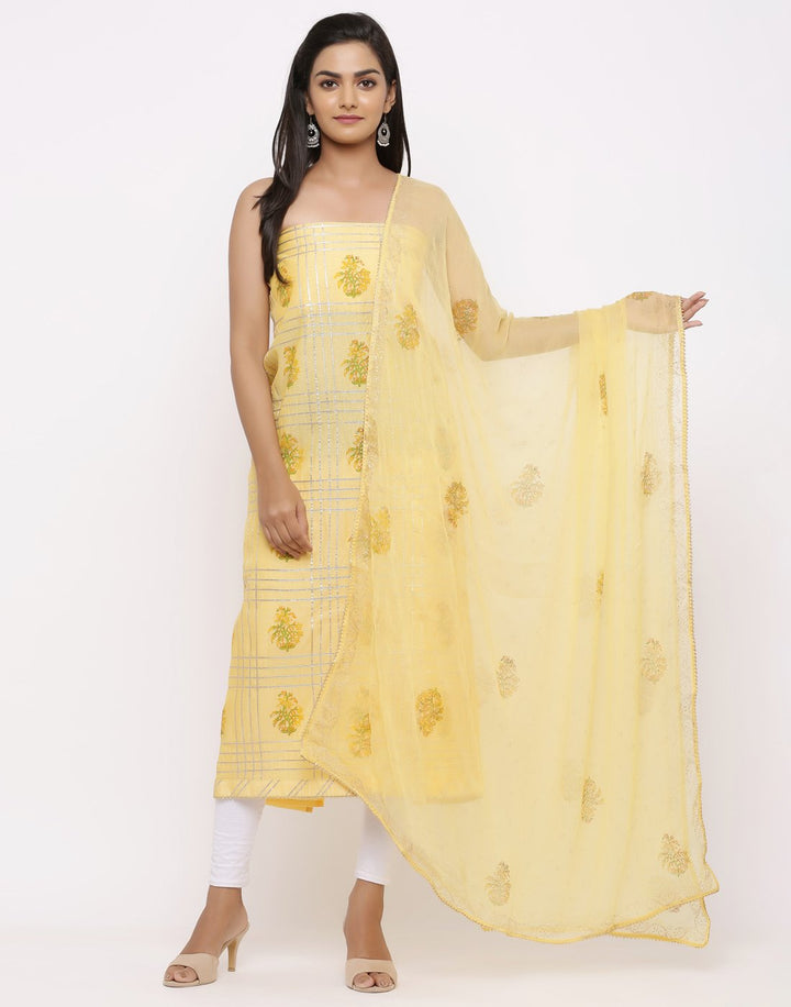MBZ Meena Bazaar-Chanderi Printed Suit Set with Chiffon Dupatta