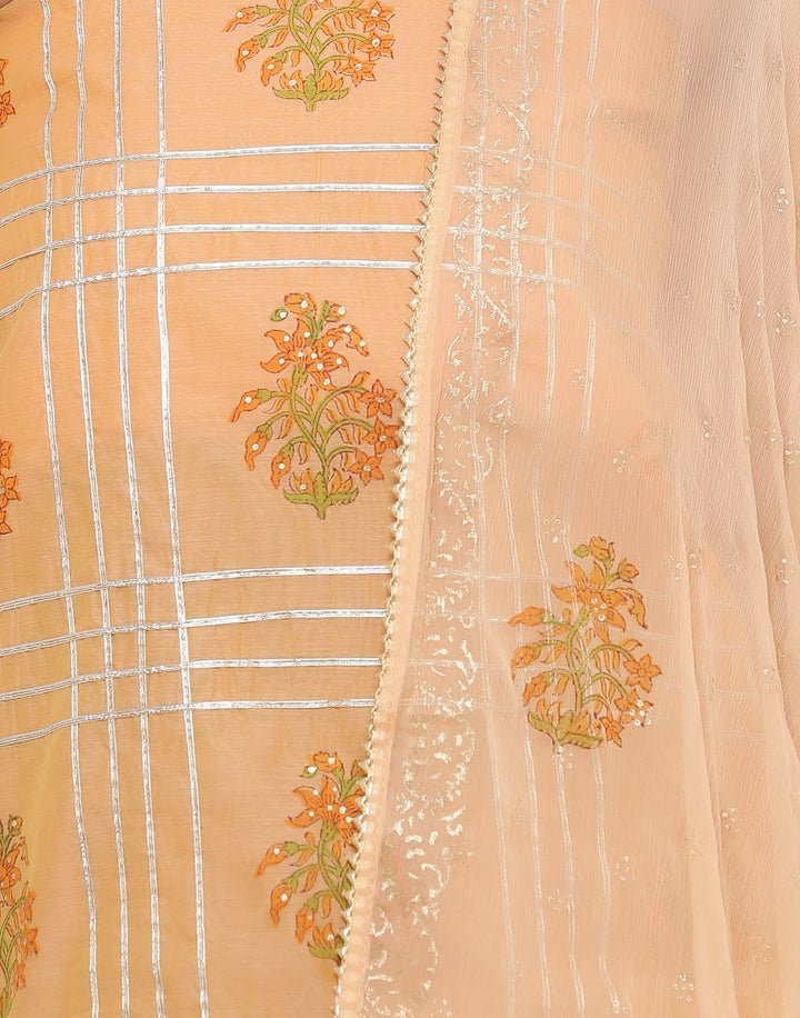 MBZ Meena Bazaar-Chanderi Printed Suit Set with Chiffon Dupatta