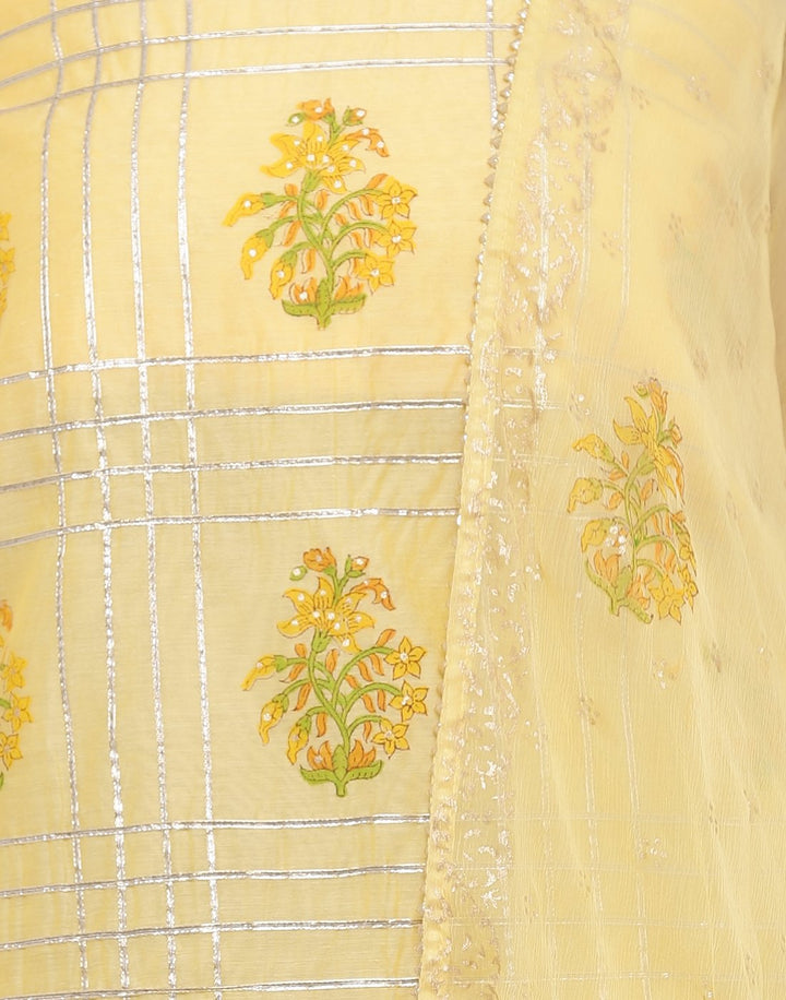 MBZ Meena Bazaar-Chanderi Printed Suit Set with Chiffon Dupatta