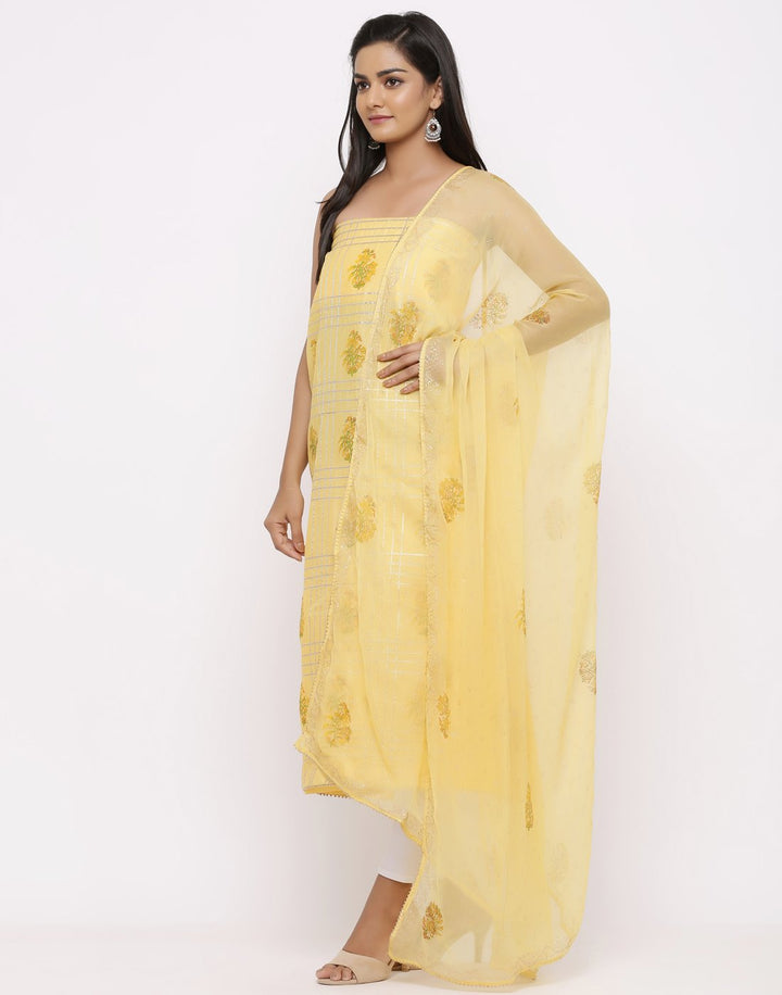 MBZ Meena Bazaar-Chanderi Printed Suit Set with Chiffon Dupatta