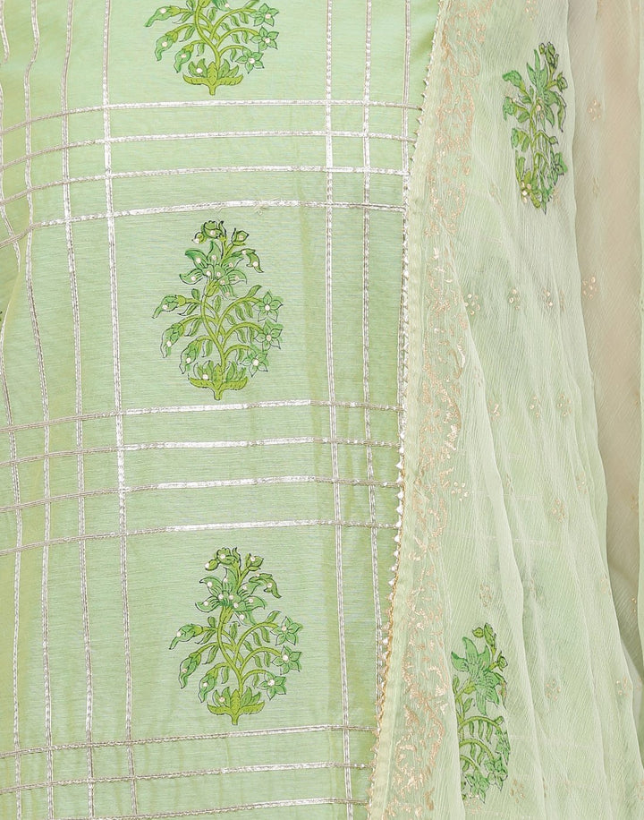 MBZ Meena Bazaar-Chanderi Printed Suit Set with Chiffon Dupatta