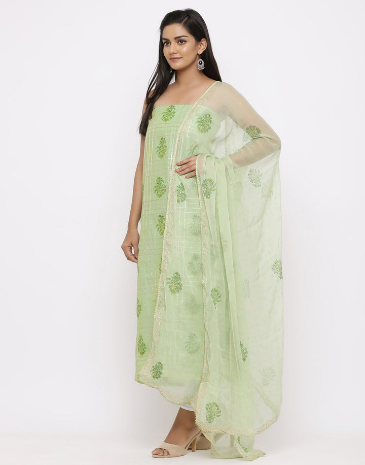 MBZ Meena Bazaar-Chanderi Printed Suit Set with Chiffon Dupatta