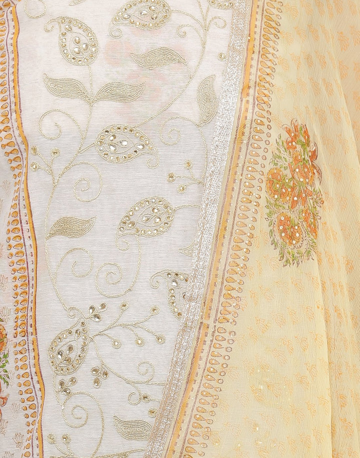 MBZ Meena Bazaar-Embroidered Chanderi Suit Set with Stone Work