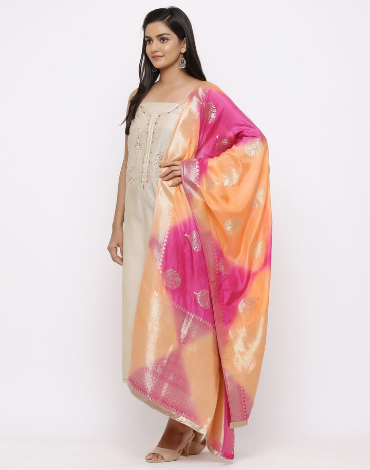 MBZ Meena Bazaar-Embroidered Chanderi Suit Set with Banarasi Dupatta