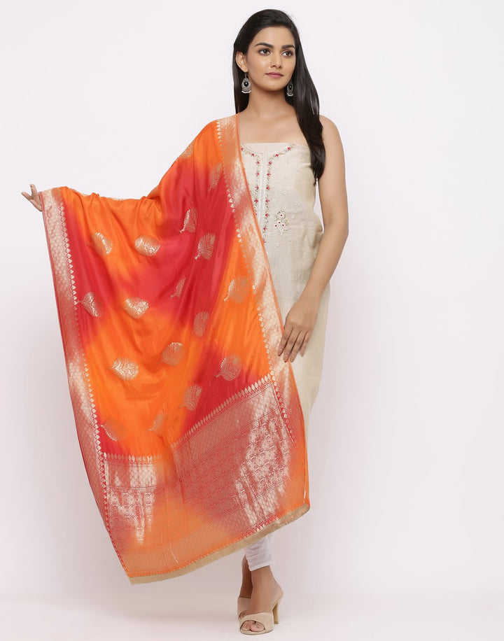 MBZ Meena Bazaar-Embroidered Chanderi Suit Set with Banarasi Dupatta