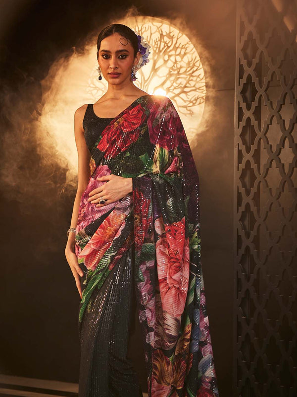 Floral Embroidered Georgette Saree