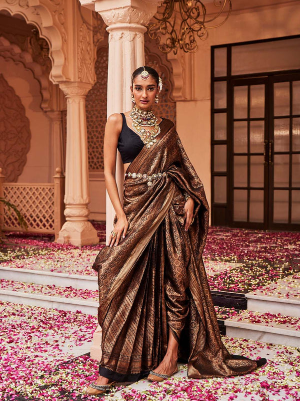 Brocade Plain Crepe Saree