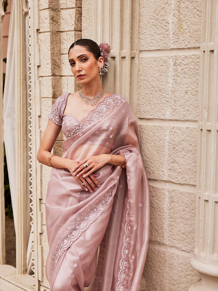 Sequin Embroidered Organza Saree