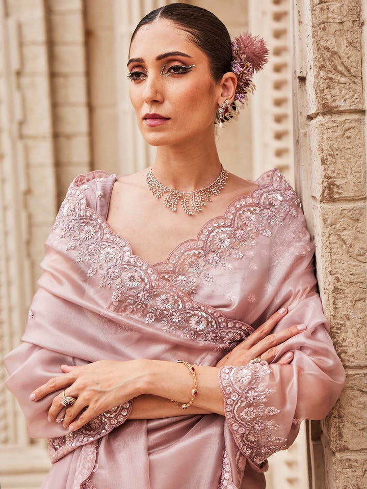 Sequin Embroidered Organza Saree