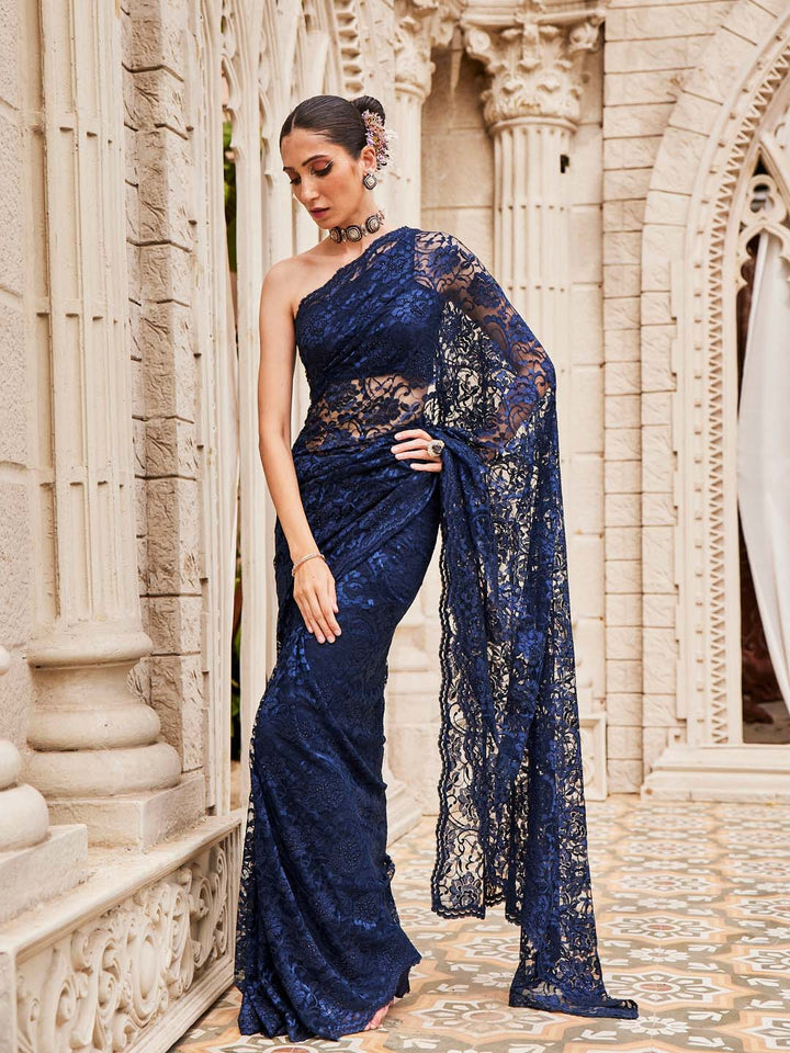 Stone Work Embroidered Lace Saree