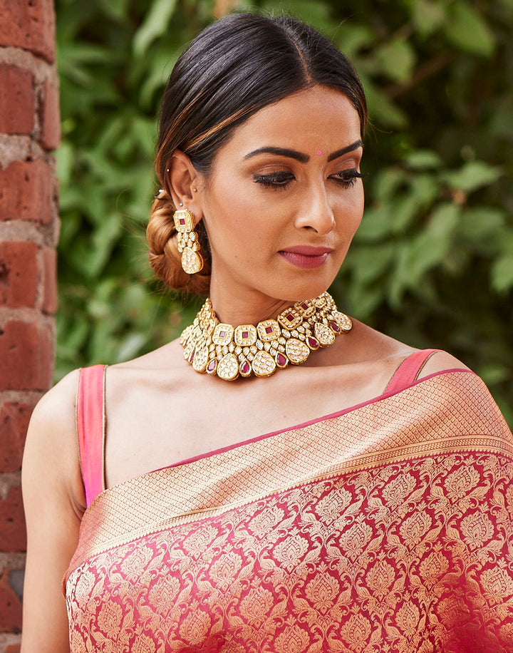 MBZ Meena Bazaar-Elegant Kundan with Ruby Bridal Set