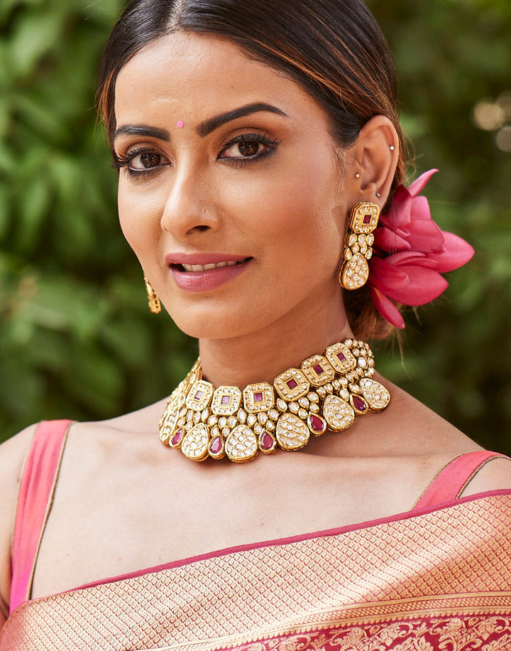 MBZ Meena Bazaar-Elegant Kundan with Ruby Bridal Set