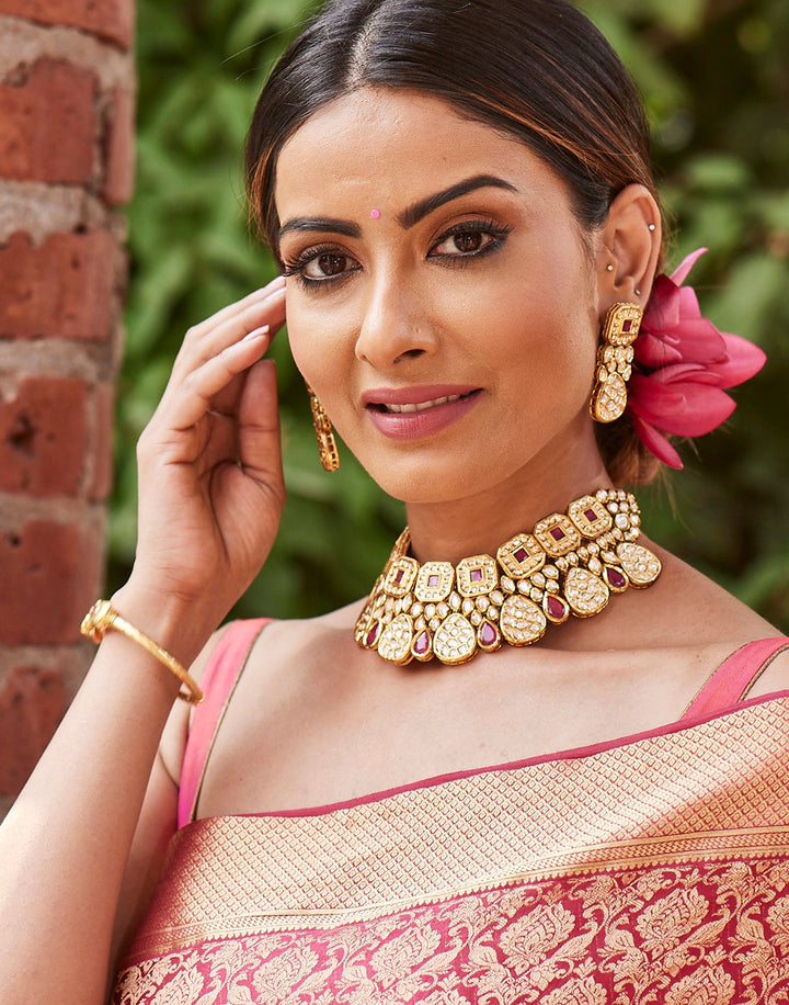 MBZ Meena Bazaar-Elegant Kundan with Ruby Bridal Set