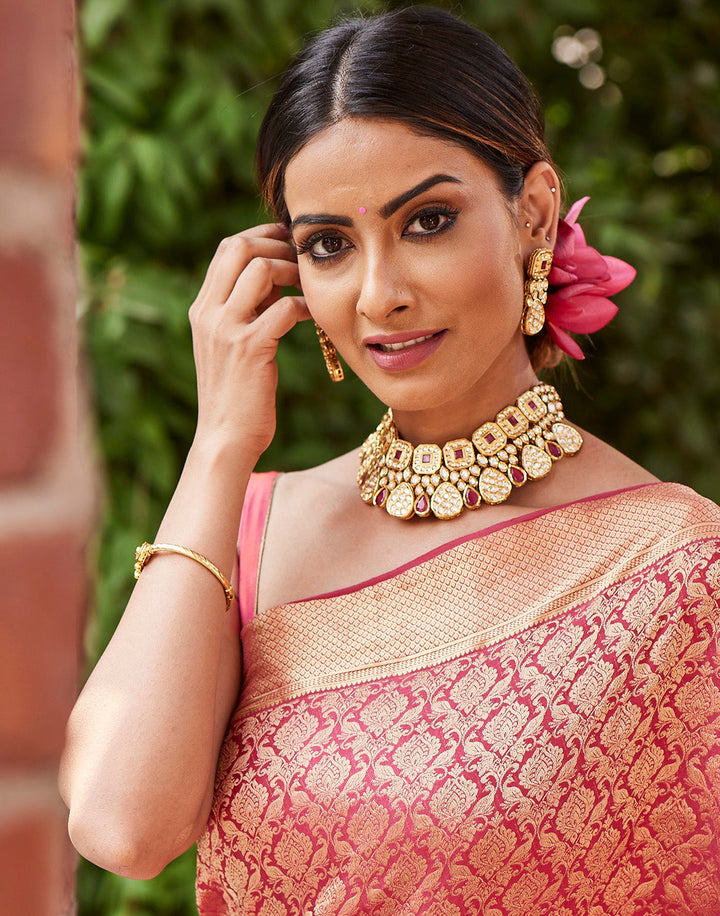 MBZ Meena Bazaar-Elegant Kundan with Ruby Bridal Set