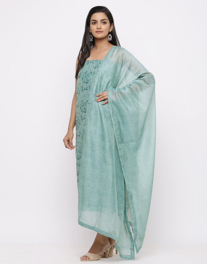 MBZ Meena Bazaar-Kantha Work Cotton Suit Set with Floral Print