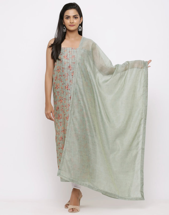 MBZ Meena Bazaar-Kantha Work Cotton Suit Set with Floral Print