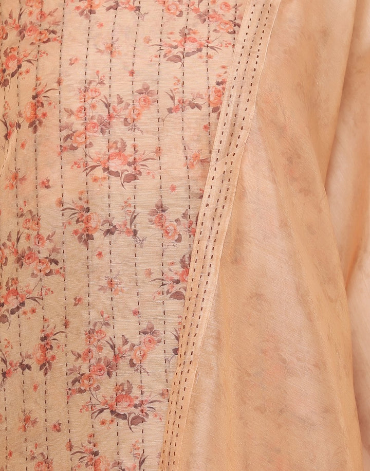 MBZ Meena Bazaar-Kantha Work Cotton Suit Set with Floral Print
