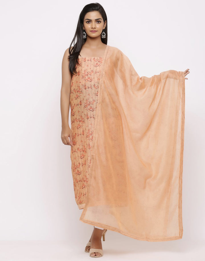 MBZ Meena Bazaar-Kantha Work Cotton Suit Set with Floral Print