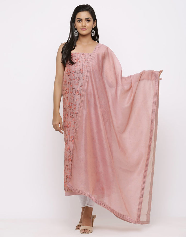 MBZ Meena Bazaar-Kantha Work Cotton Suit Set with Floral Print