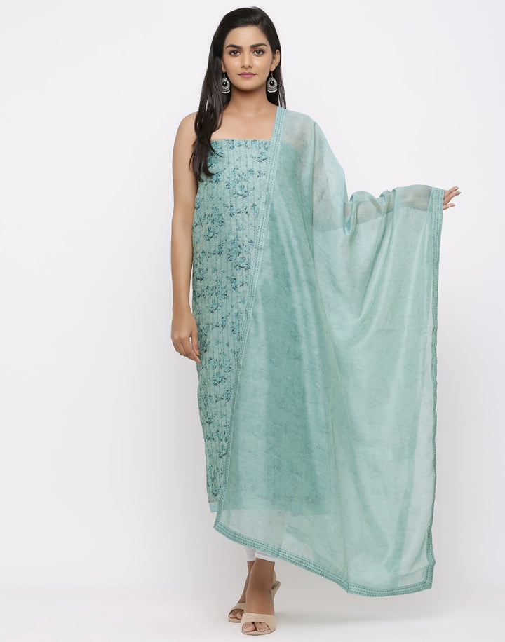MBZ Meena Bazaar-Kantha Work Cotton Suit Set with Floral Print
